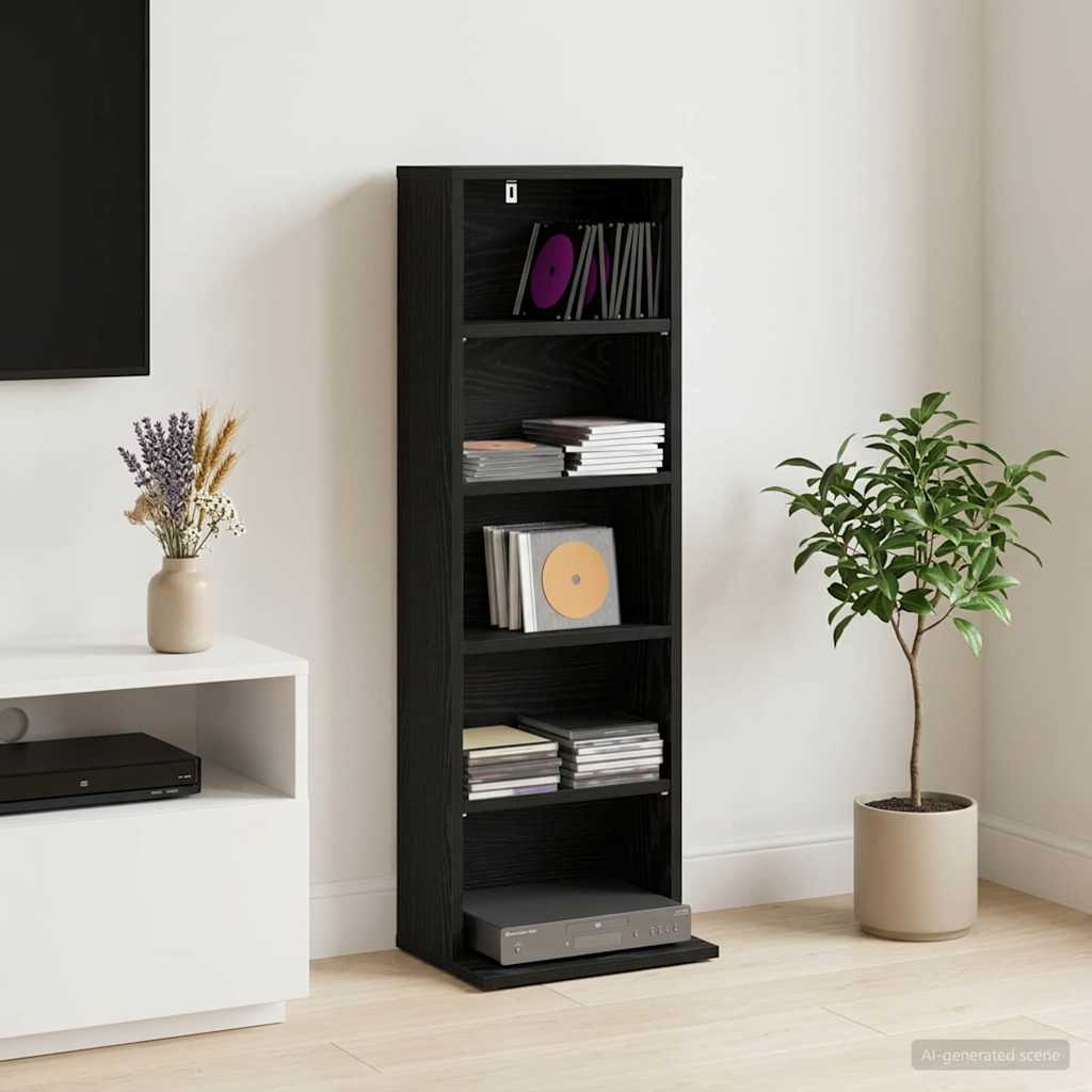 vidaXL CD Cabinet Black Oak 33 x 23.5 x 97.5 cm Engineered Wood 1