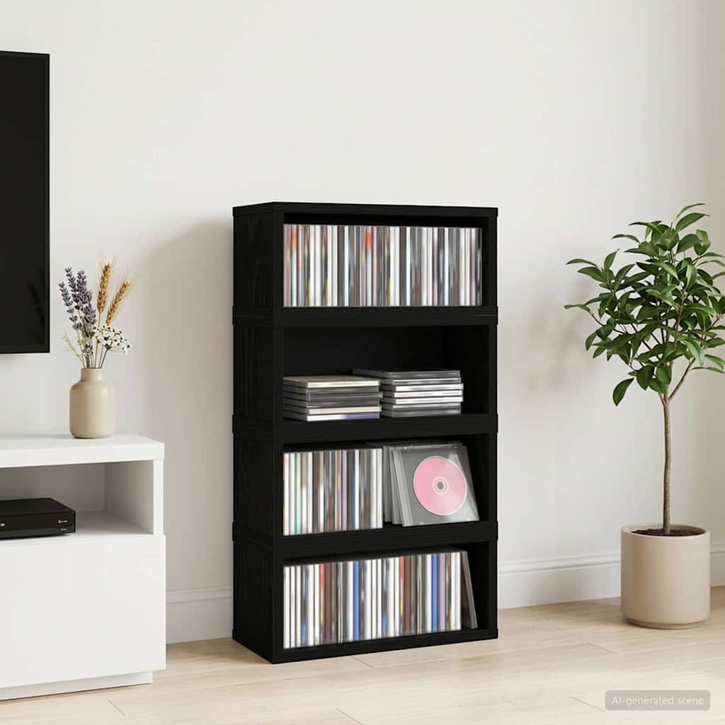vidaXL CD Storage Rack 4 pcs Black Oak 40 x 17 x 17 cm Engineered Wood 1