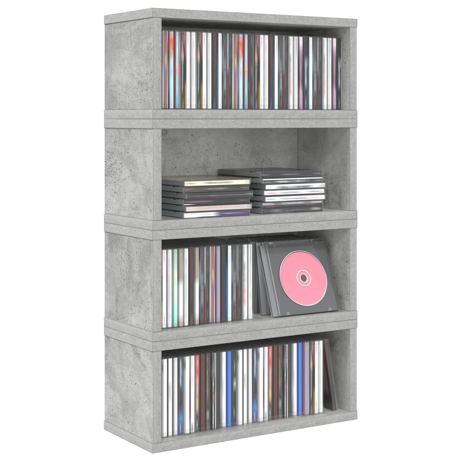 vidaXL CD Storage Rack 4 pcs Concrete Grey 40 x 17 x 17 cm 3