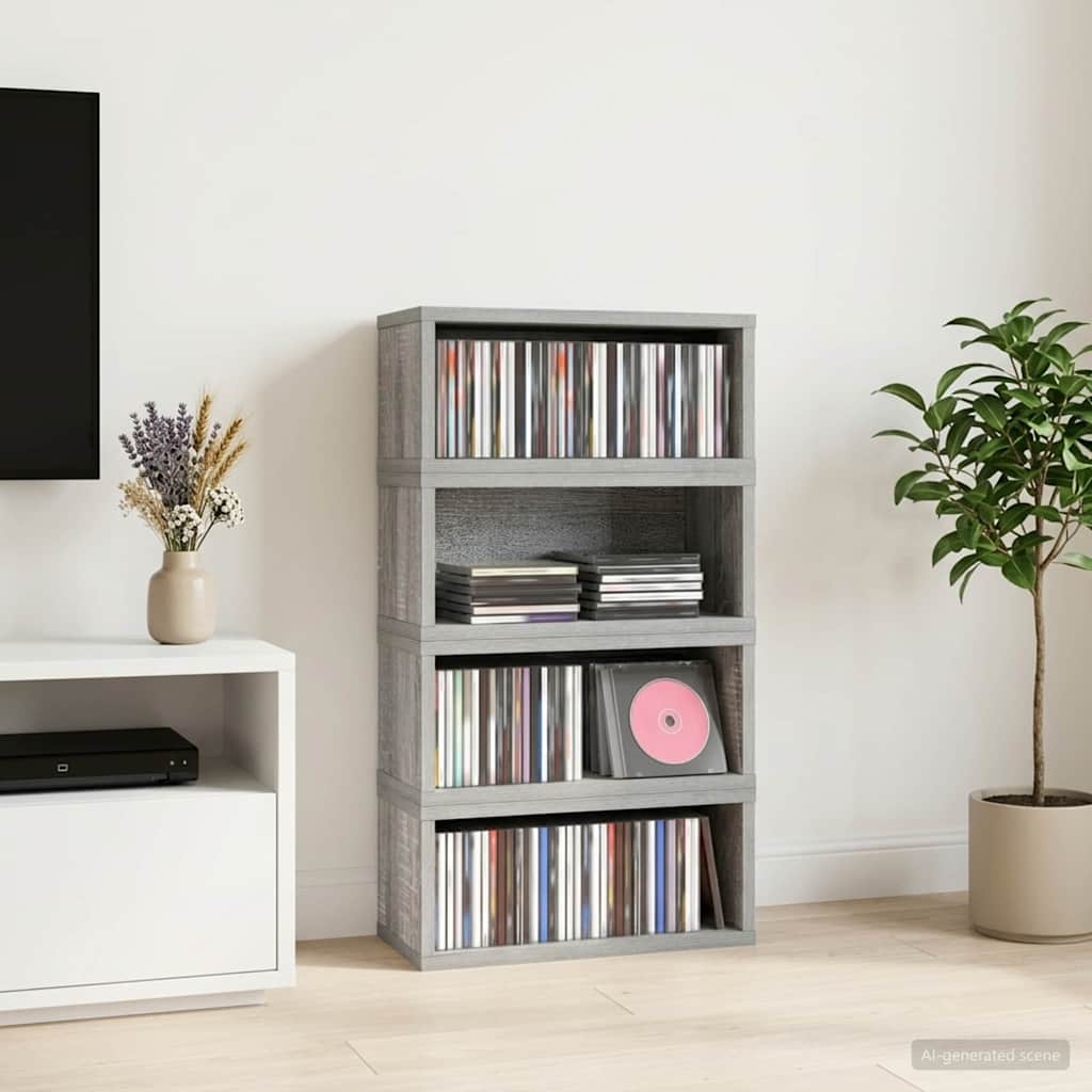 vidaXL CD Storage Rack 4 pcs Grey Sonoma 40 x 17 x 17 cm 1