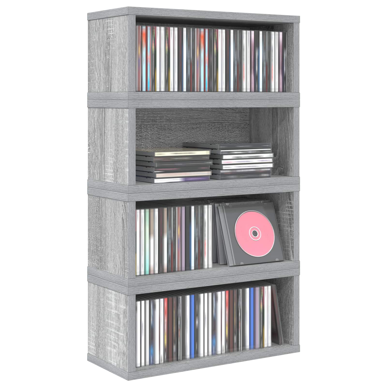 vidaXL CD Storage Rack 4 pcs Grey Sonoma 40 x 17 x 17 cm 3