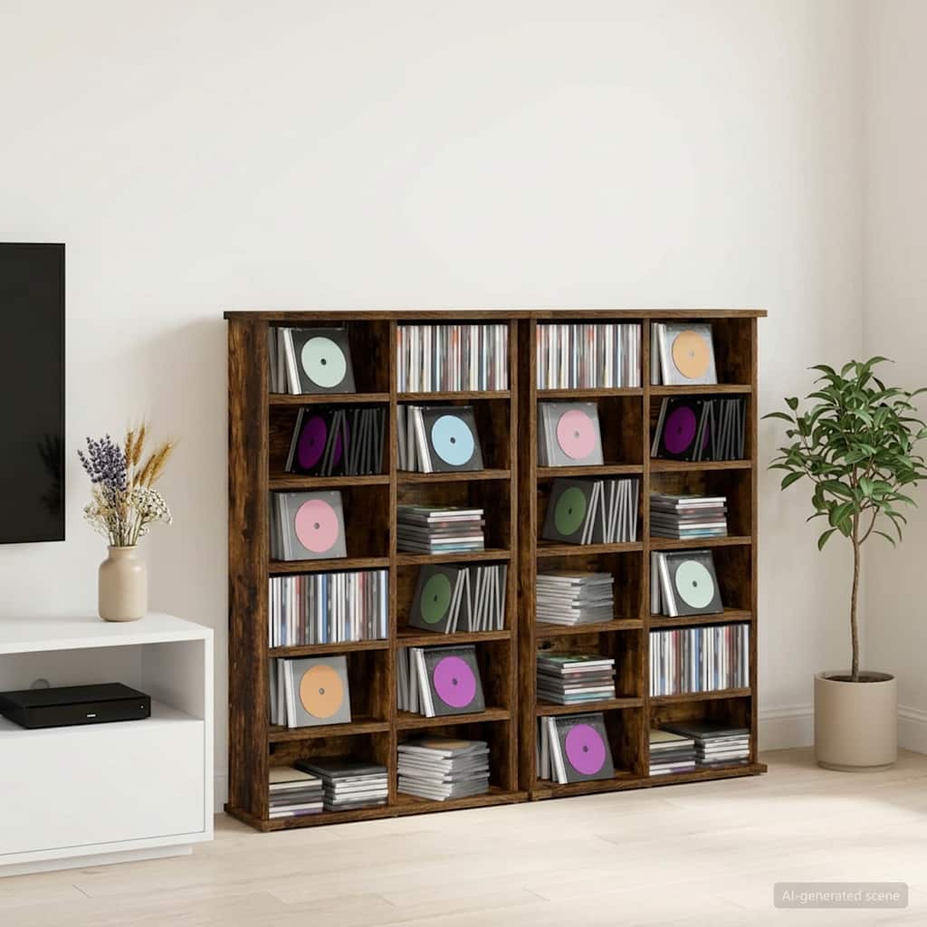 vidaXL CD Cabinet 2 pcs Smoked Oak 60 x 17 x 92 cm Engineered Wood 1