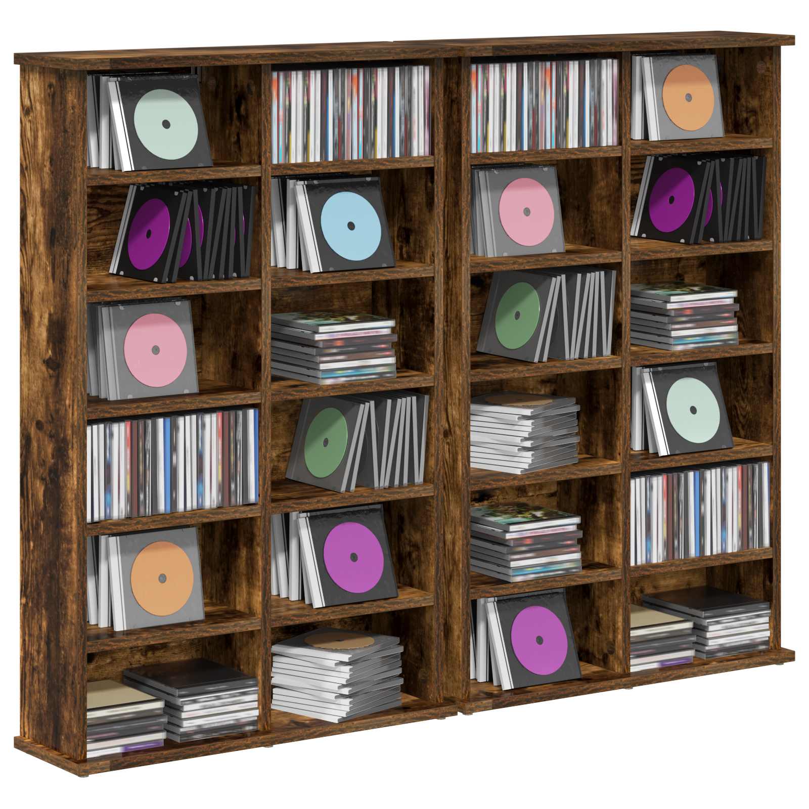 vidaXL CD Cabinet 2 pcs Smoked Oak 60 x 17 x 92 cm Engineered Wood 3