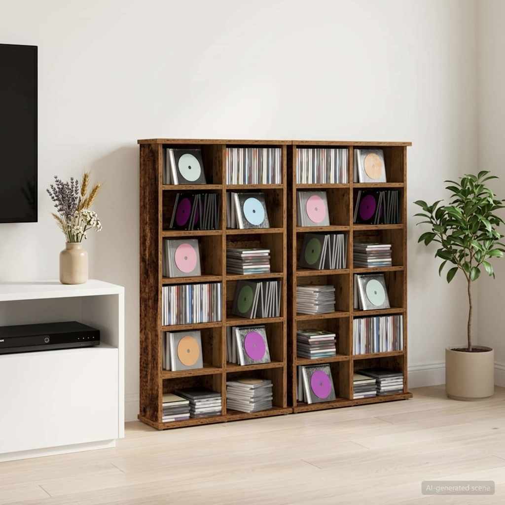 vidaXL CD Cabinet 2 pcs Old Wood 60 x 17 x 92 cm Engineered Wood 1