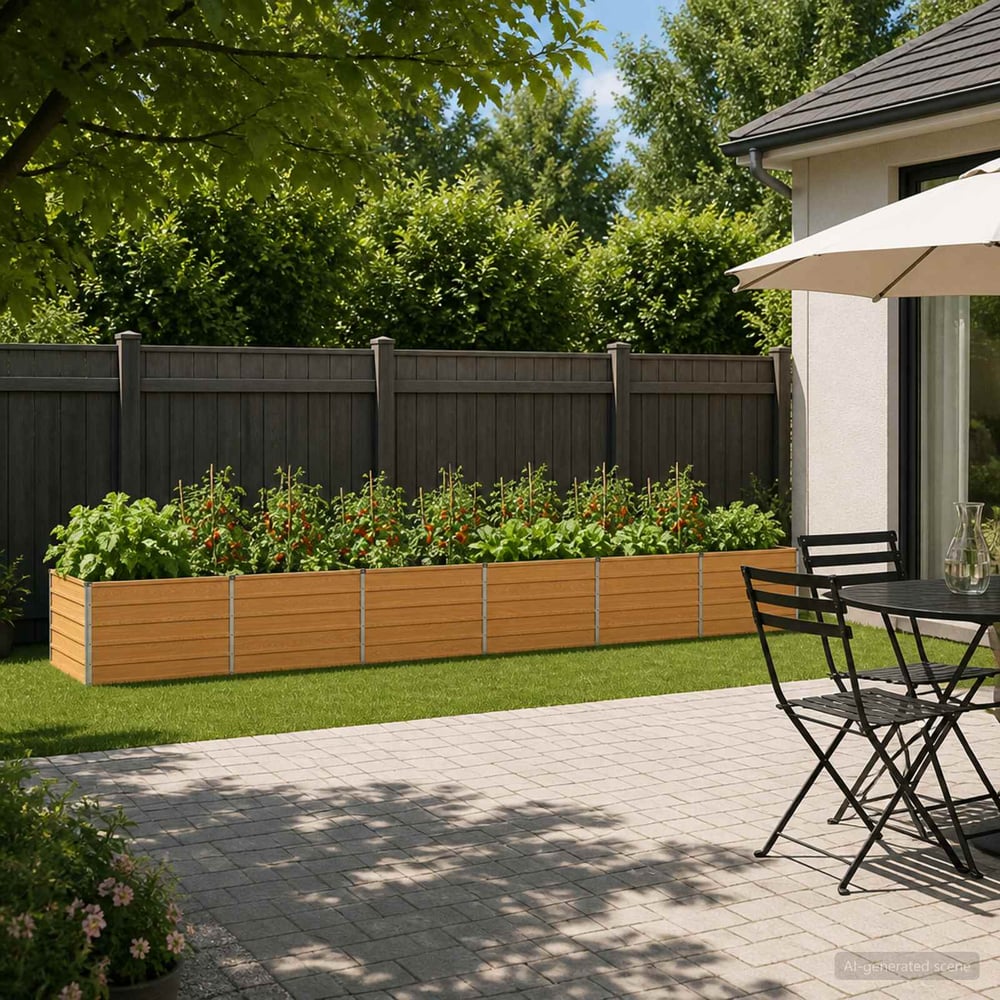 Raised Garden Bed 480 x 80 x 55 cm Galvanised Steel Wood Natural