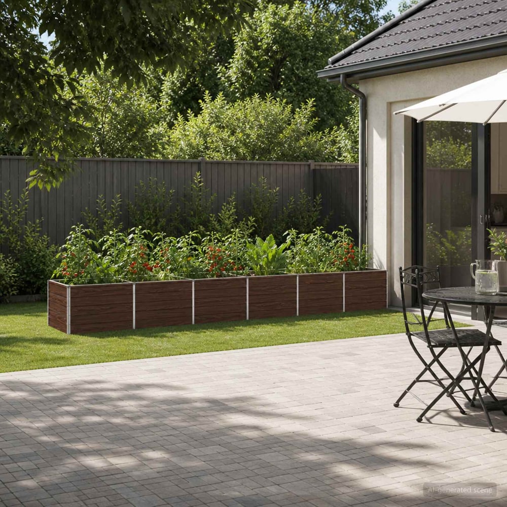 Raised Garden Bed 480 x 80 x 55 cm Galvanised Steel Black Walnut