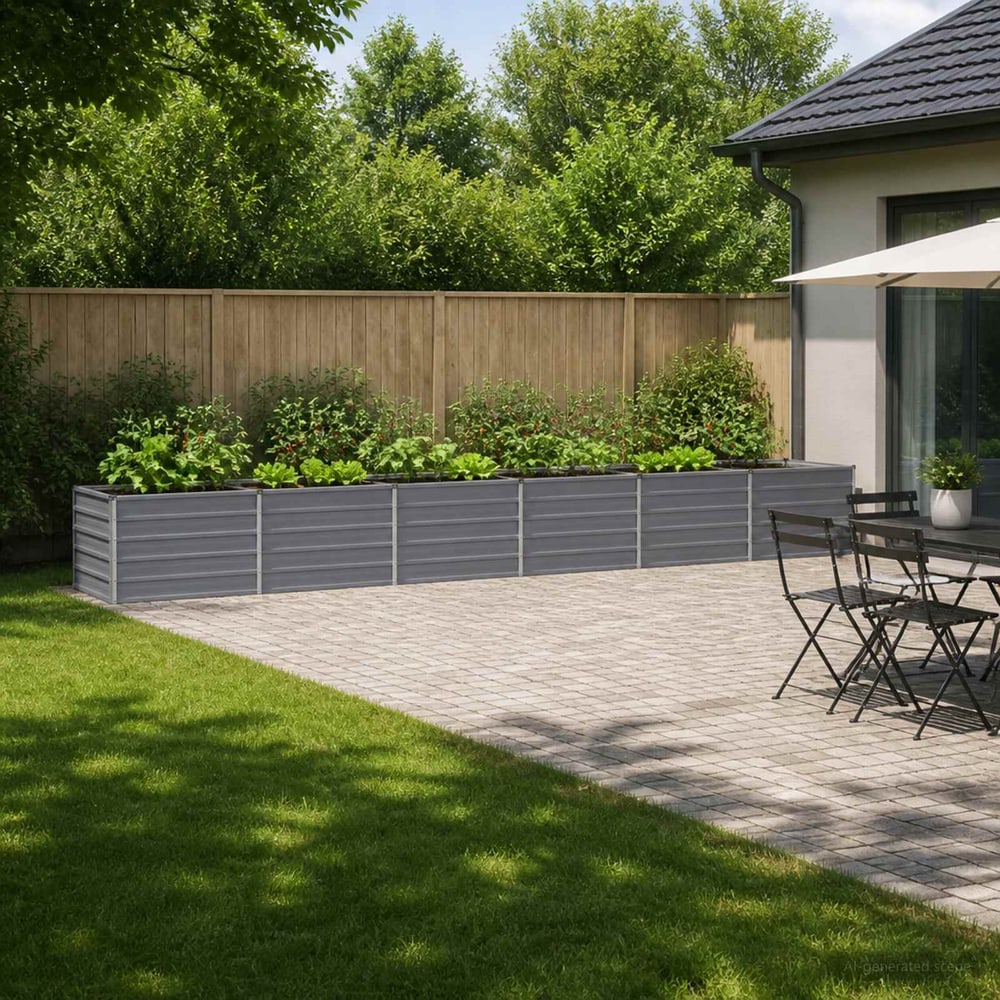 Raised Garden Bed 480 x 80 x 55 cm Galvanised Steel Grey