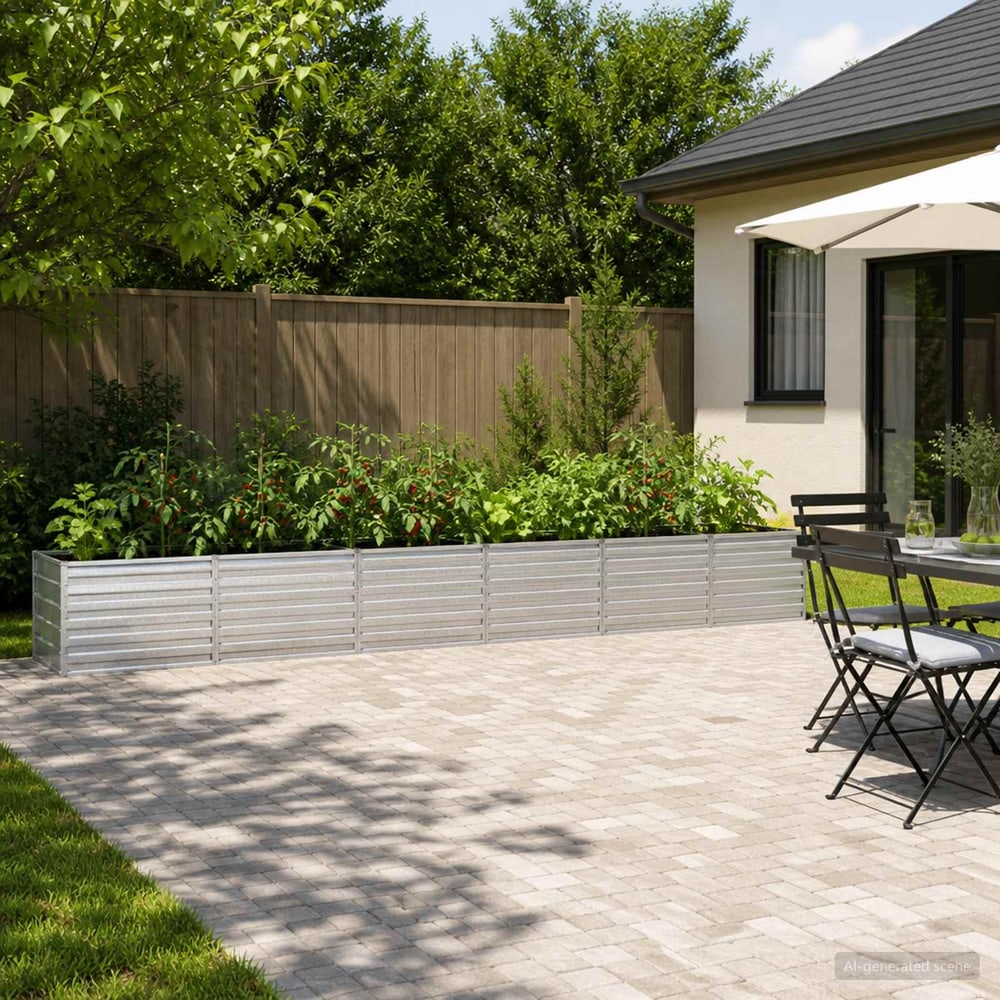 Raised Garden Bed 480 x 80 x 55 cm Galvanised Steel Galvanised Silver