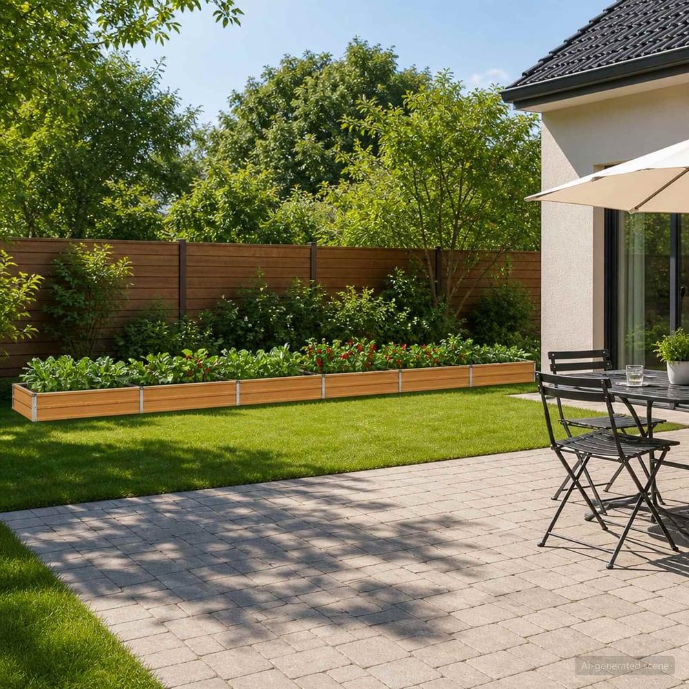 Raised Garden Bed 600 x 80 x 24 cm Galvanised Steel Wood Natural