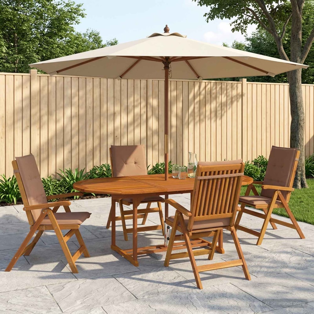 5-Piece Garden Dining Set Natural Solid Acacia Wood 4-Seater Taupe Oval
