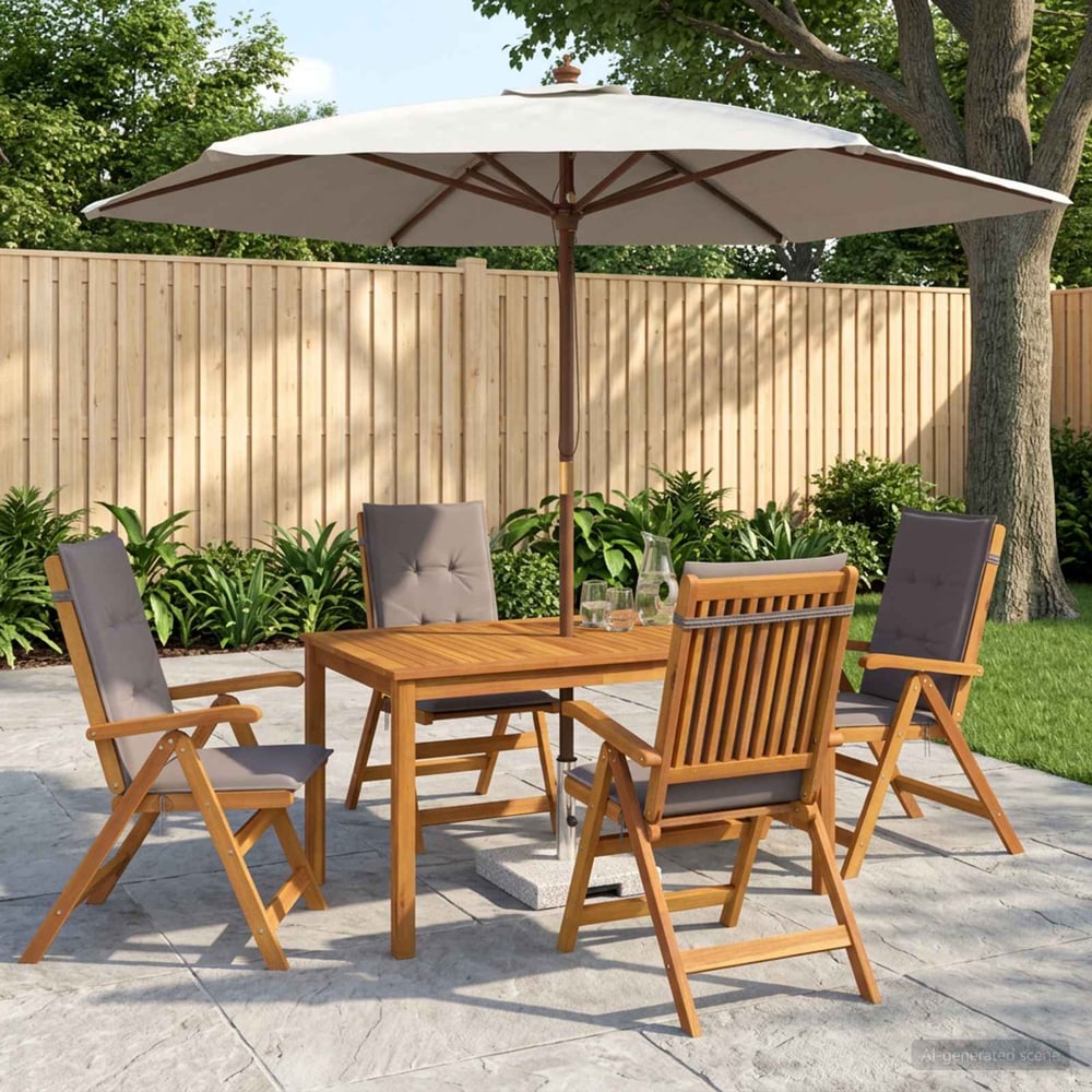 5-Piece Garden Dining Set Natural Solid Acacia Wood 4-Seater Anthracite Rectangular