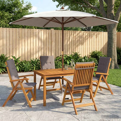 5-Piece Garden Dining Set Natural Solid Acacia Wood 4-Seater Anthracite Rectangular
