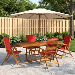 5-Piece Garden Dining Set Natural Solid Acacia Wood 4-Seater Red Rectangular