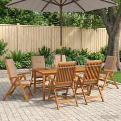 7-Piece Garden Dining Set Natural Solid Acacia Wood with taupe cushion 6