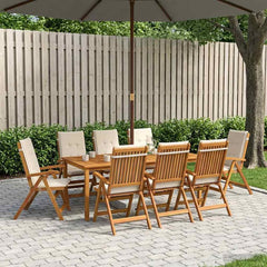7-Piece Garden Dining Set Natural Solid Acacia Wood with cream white cushion 8