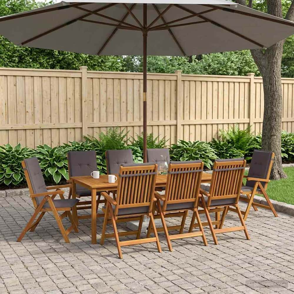 7-Piece Garden Dining Set Natural Solid Acacia Wood with anthracite cushion 8