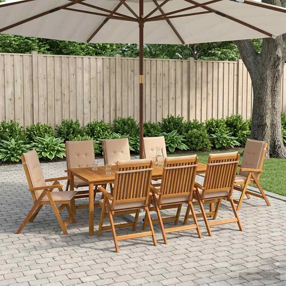 7-Piece Garden Dining Set Natural Solid Acacia Wood with beige cushion 8