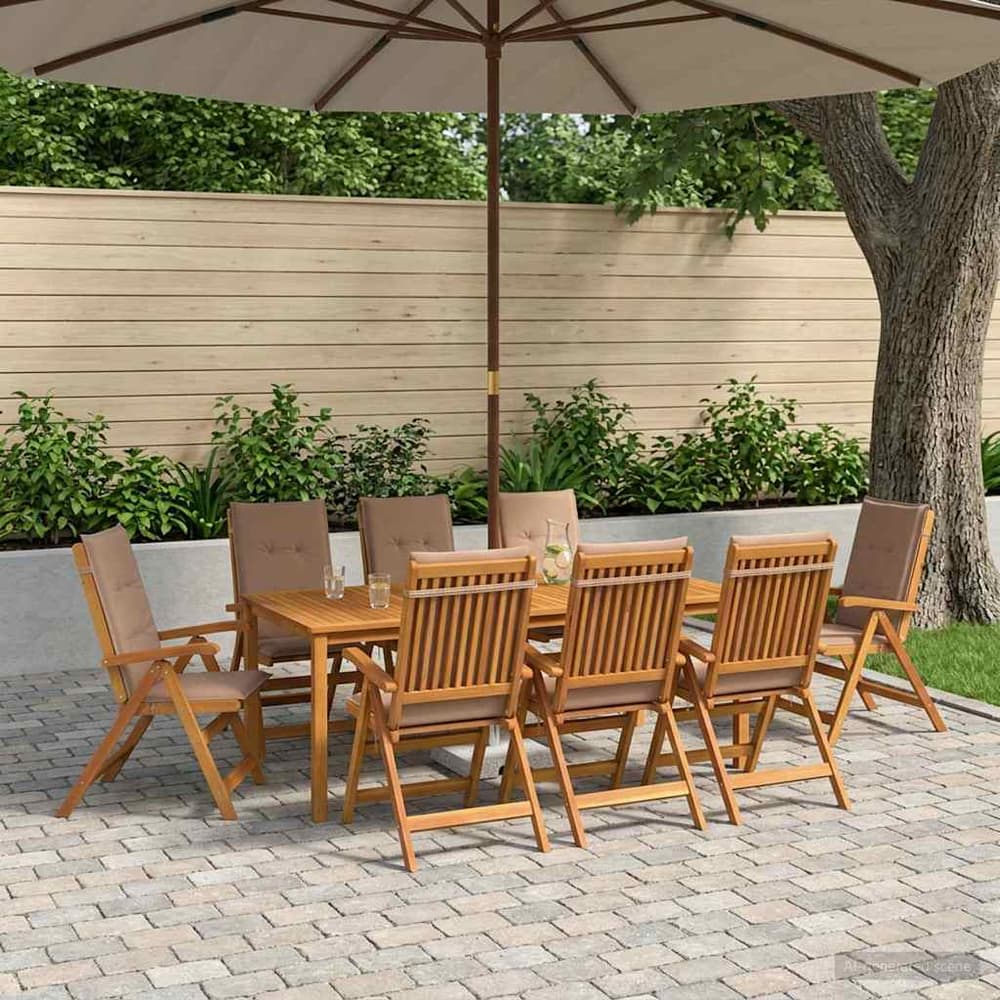 7-Piece Garden Dining Set Natural Solid Acacia Wood with taupe cushion 8