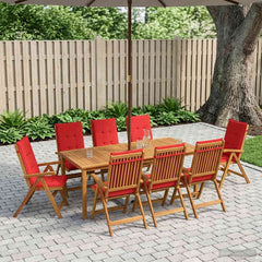 7-Piece Garden Dining Set Natural Solid Acacia Wood with red cushion 8