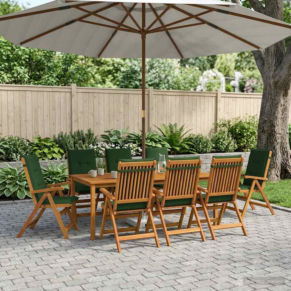 7-Piece Garden Dining Set Natural Solid Acacia Wood with green cushion 8