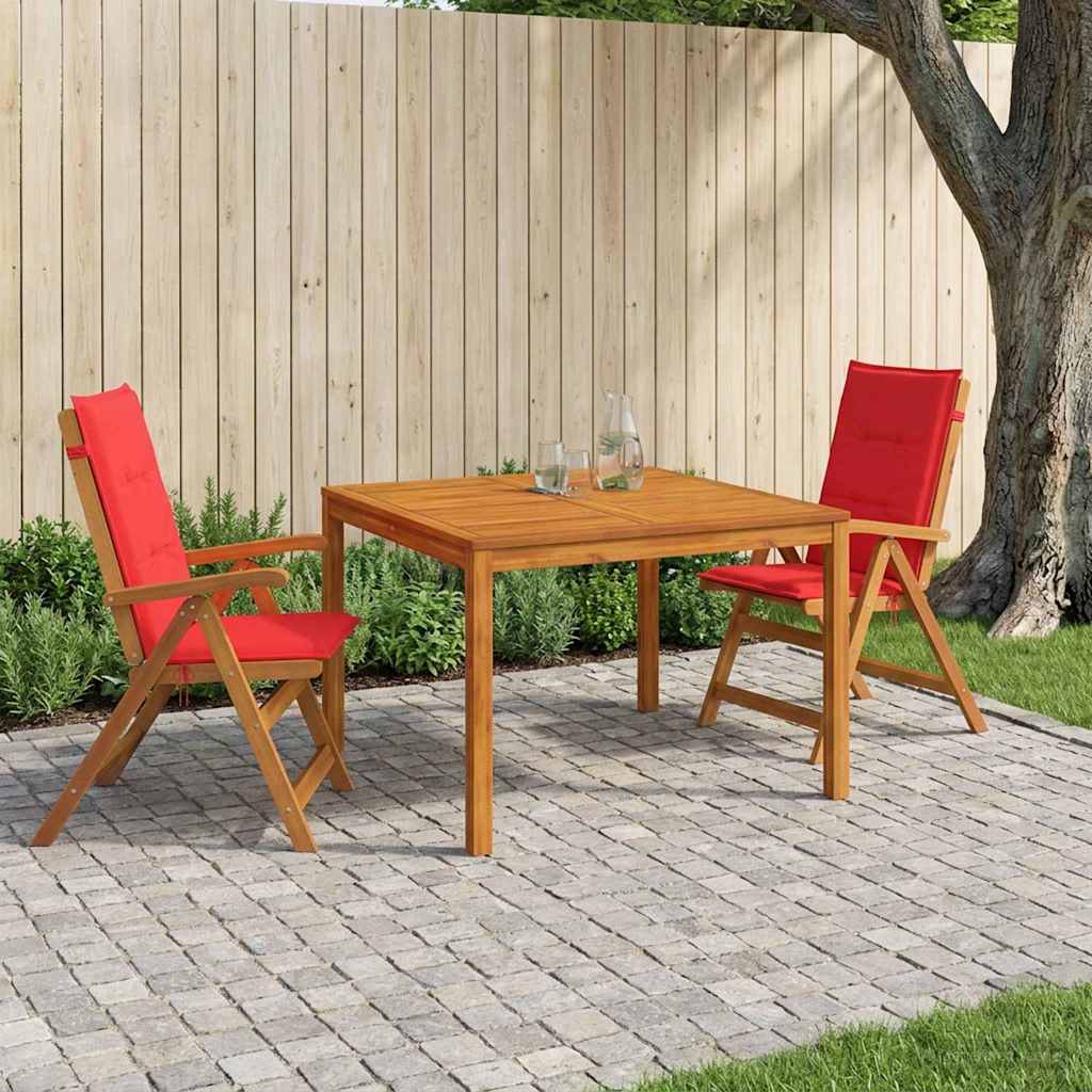 Garden Dining Set Natural Solid Acacia Wood with red cushion 2