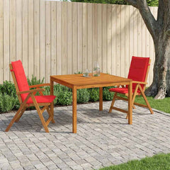 Garden Dining Set Natural Solid Acacia Wood with red cushion 2