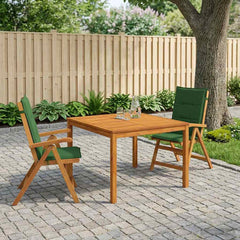 Garden Dining Set Natural Solid Acacia Wood with green cushion 2