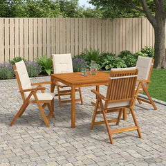 Garden Dining Set Natural Solid Acacia Wood with cream white cushion 4