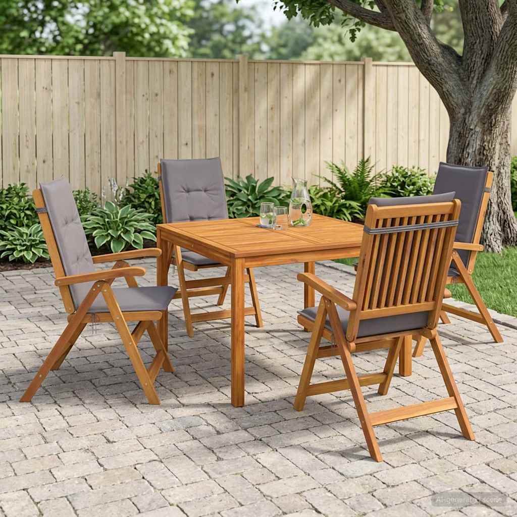 Garden Dining Set Natural Solid Acacia Wood with anthracite cushion 4