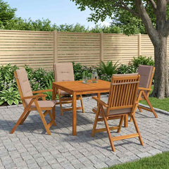 Garden Dining Set Natural Solid Acacia Wood with taupe cushion 4