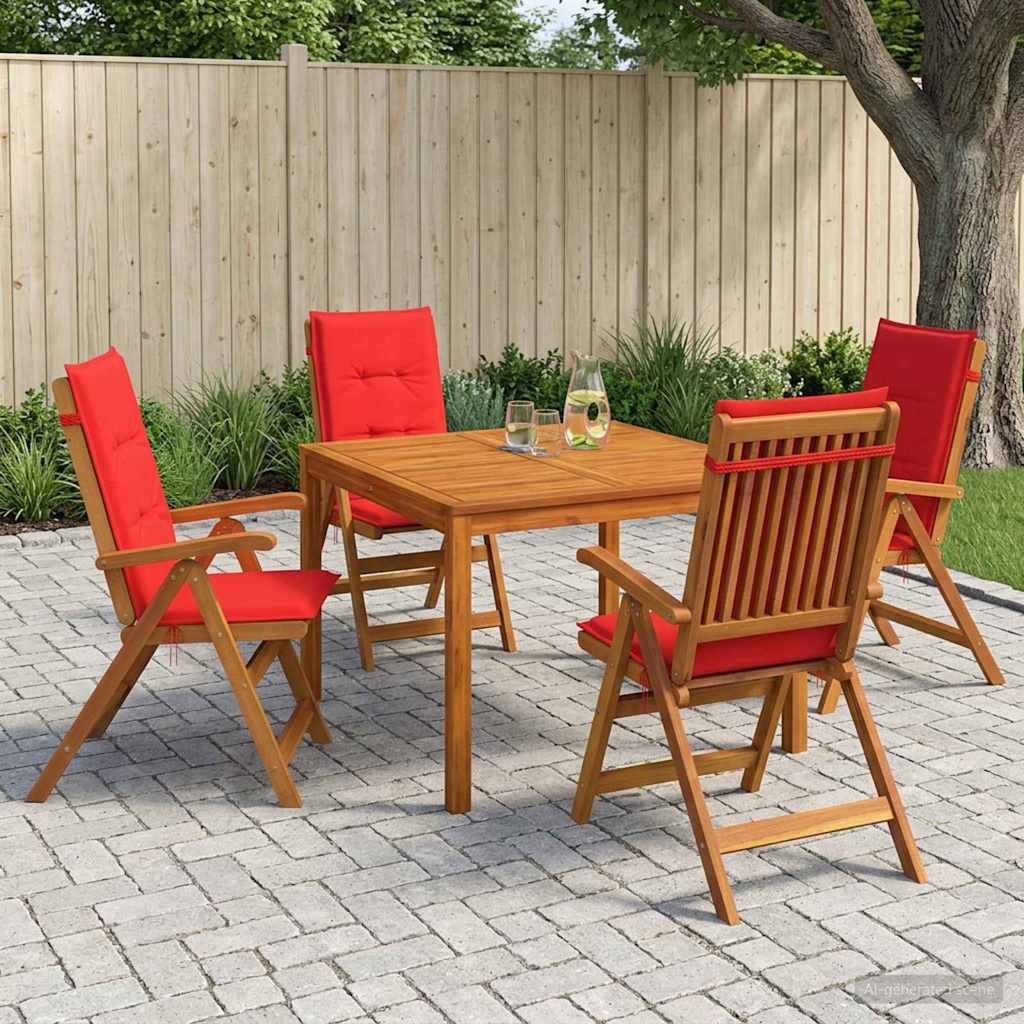 Garden Dining Set Natural Solid Acacia Wood with red cushion 4