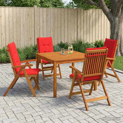 Garden Dining Set Natural Solid Acacia Wood with red cushion 4
