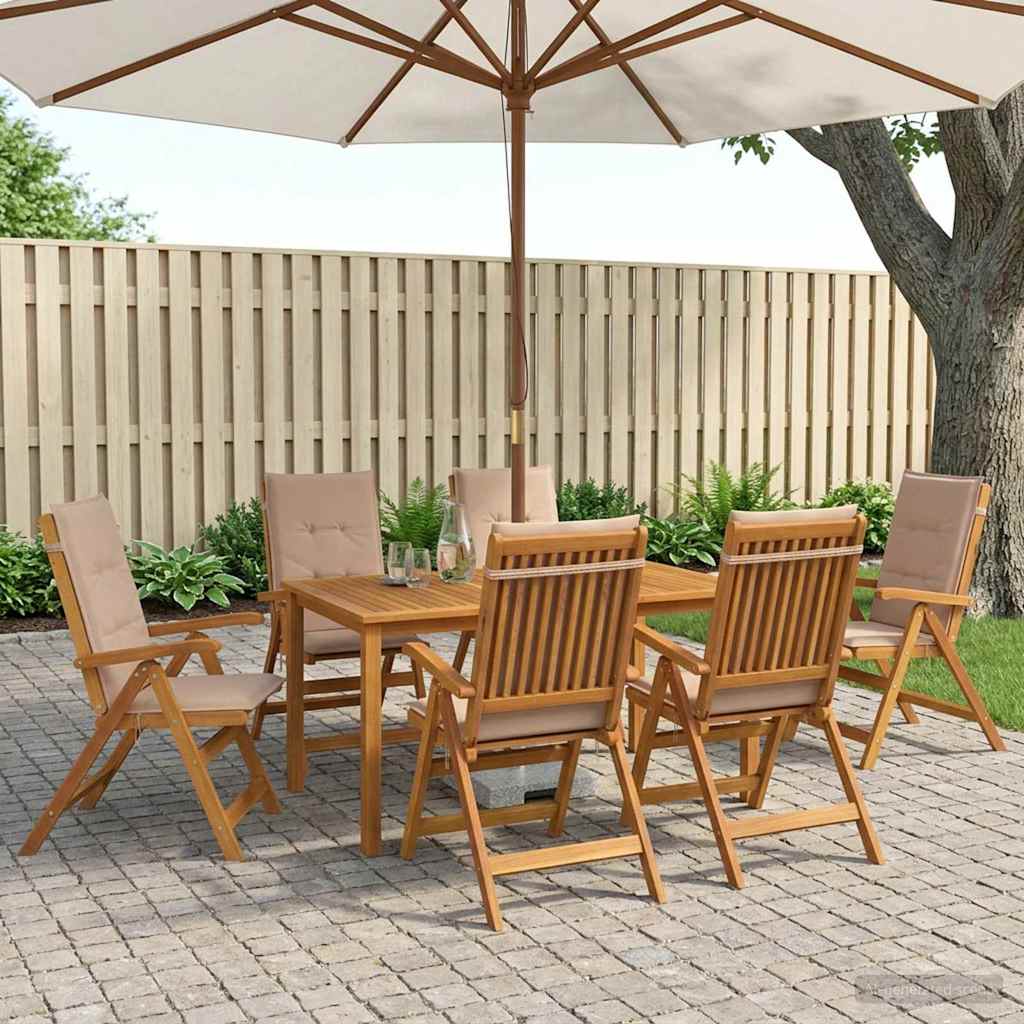 Garden Dining Set 6-Seaters Natural Solid Acacia Wood Beige Table + 6x chair