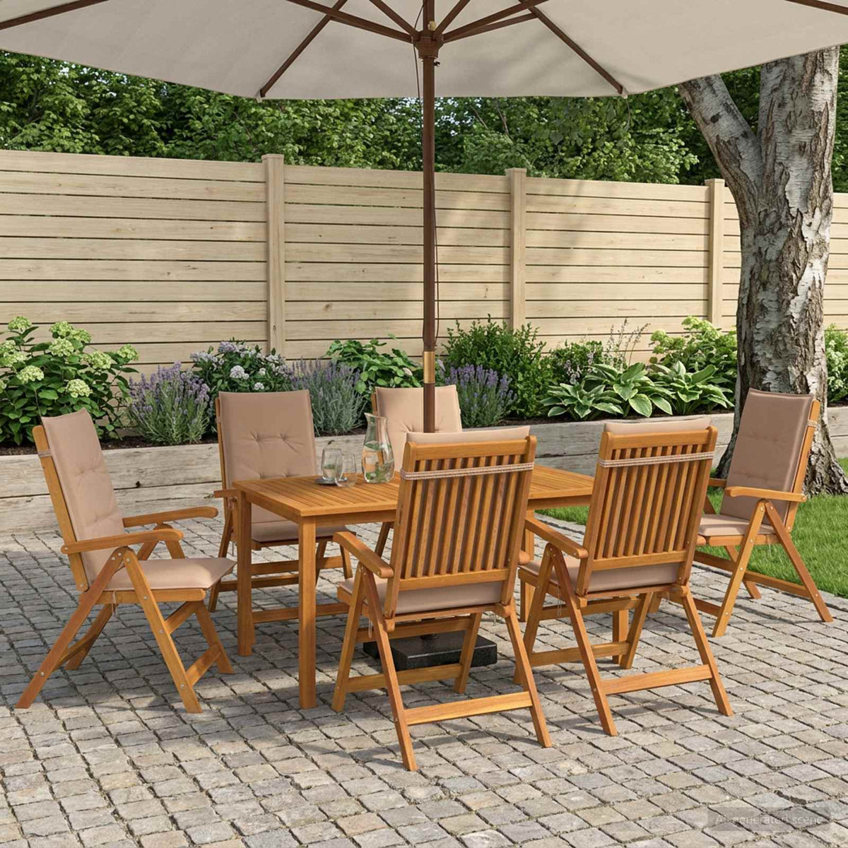 Garden Dining Set 6-Seaters Natural Solid Acacia Wood Taupe Table + 6x chair