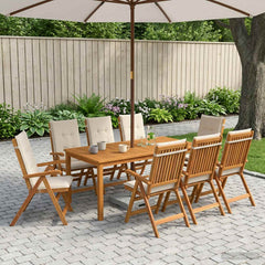 Garden Dining Set 6-Seaters Natural Solid Acacia Wood Cream Table + 8x chair