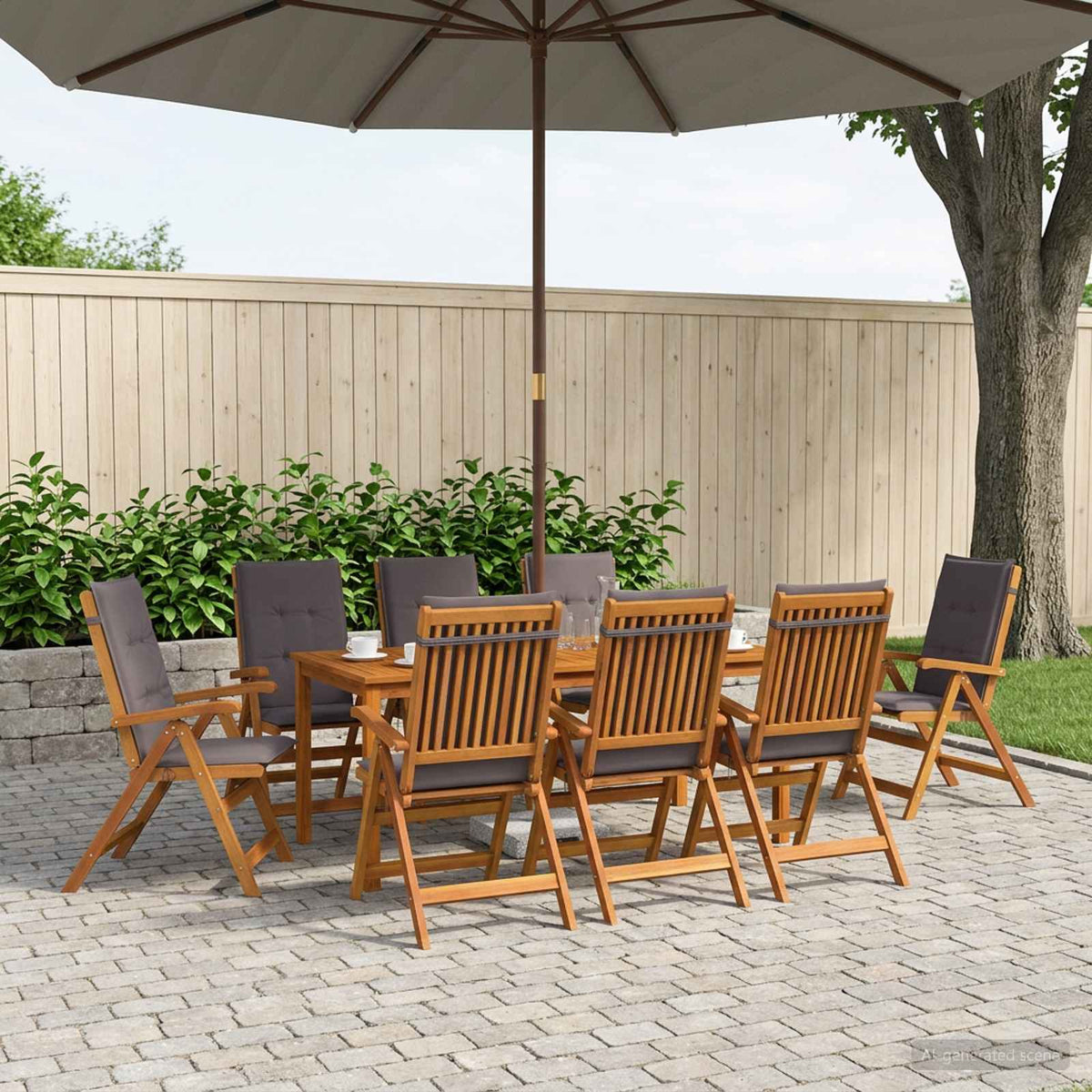 Garden Dining Set 6-Seaters Natural Solid Acacia Wood Anthracite Table + 8x chair