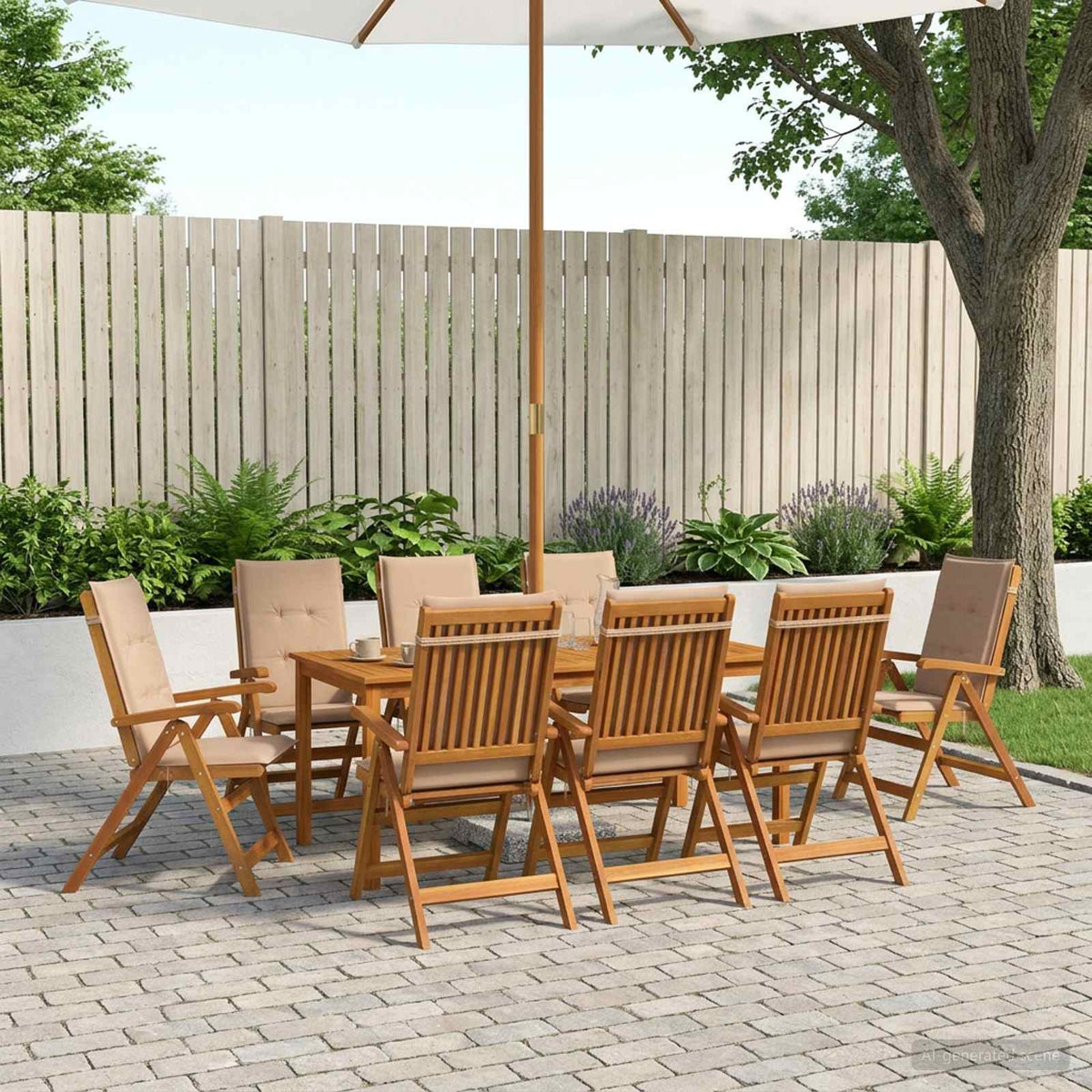 Garden Dining Set 6-Seaters Natural Solid Acacia Wood Beige Table + 8x chair