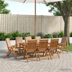 Garden Dining Set 6-Seaters Natural Solid Acacia Wood Beige Table + 8x chair