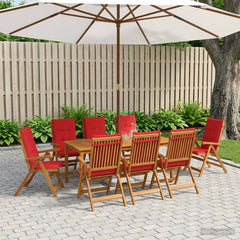 Garden Dining Set 6-Seaters Natural Solid Acacia Wood Red Table + 8x chair