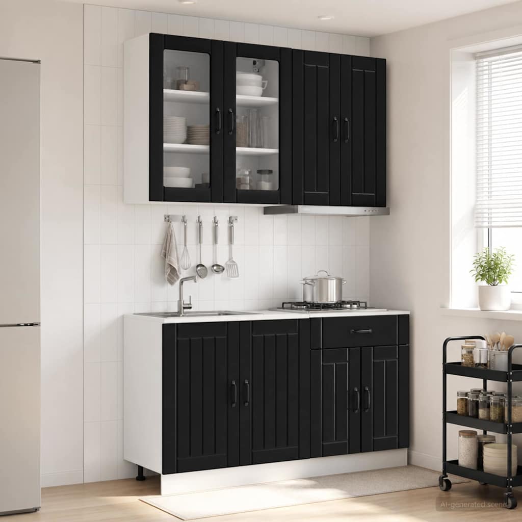 Kitchen Unit LUCCA 4 pcs Engineered Wood Black 80 cm