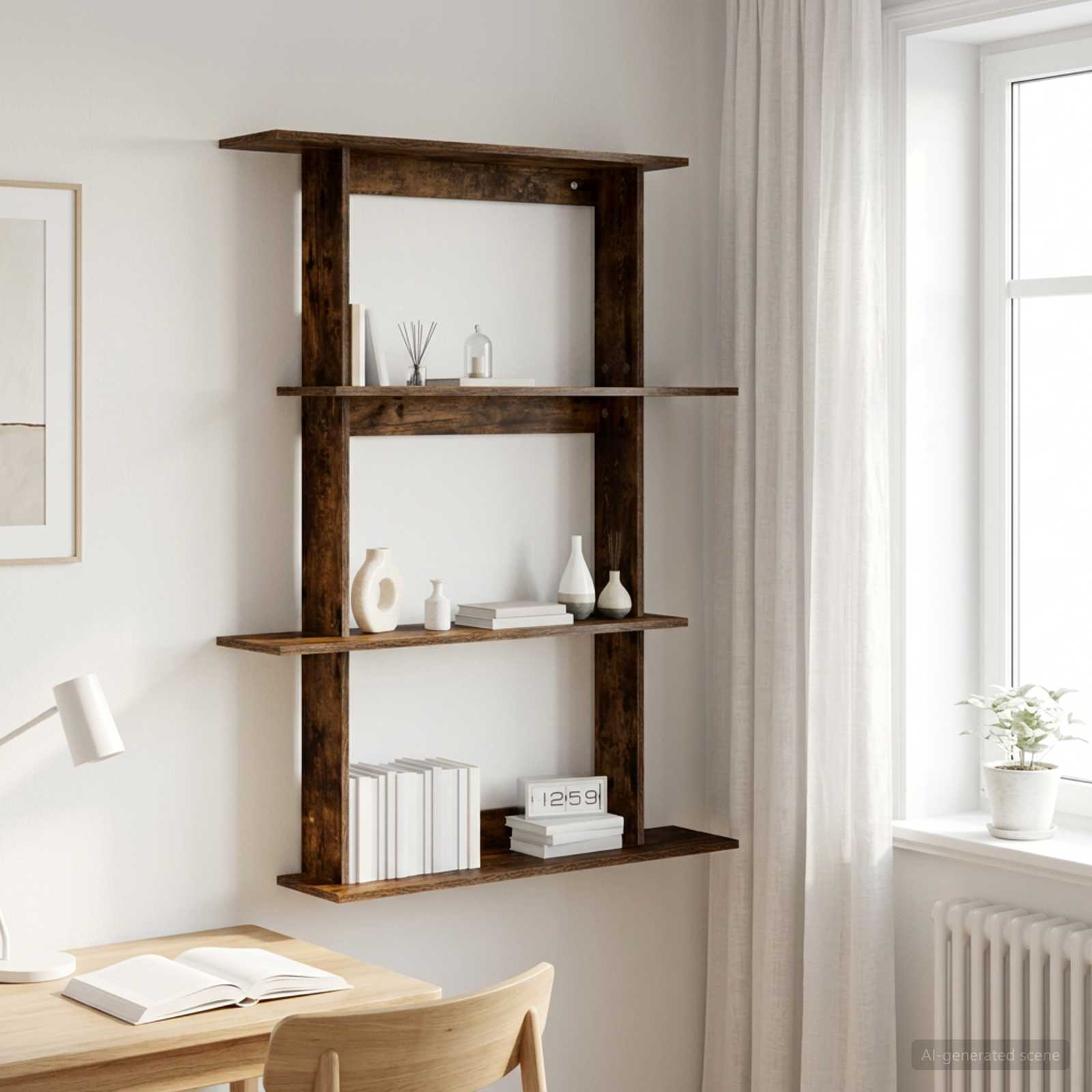 vidaXL Wall Shelf Smoked Oak 100 x 20 x 126 cm Engineered Wood 1