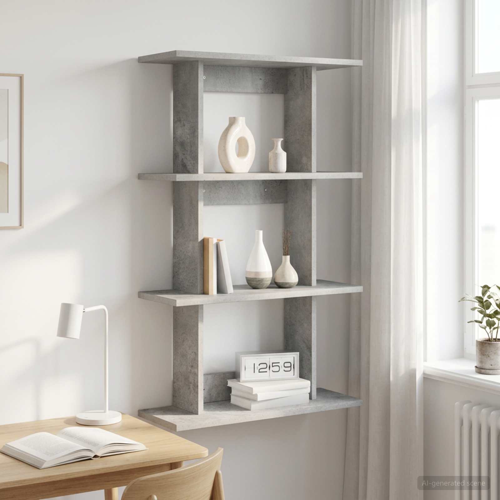 vidaXL Wall Shelf Wall-Mounted Concrete Grey 56 x 20 x 90 cm 1