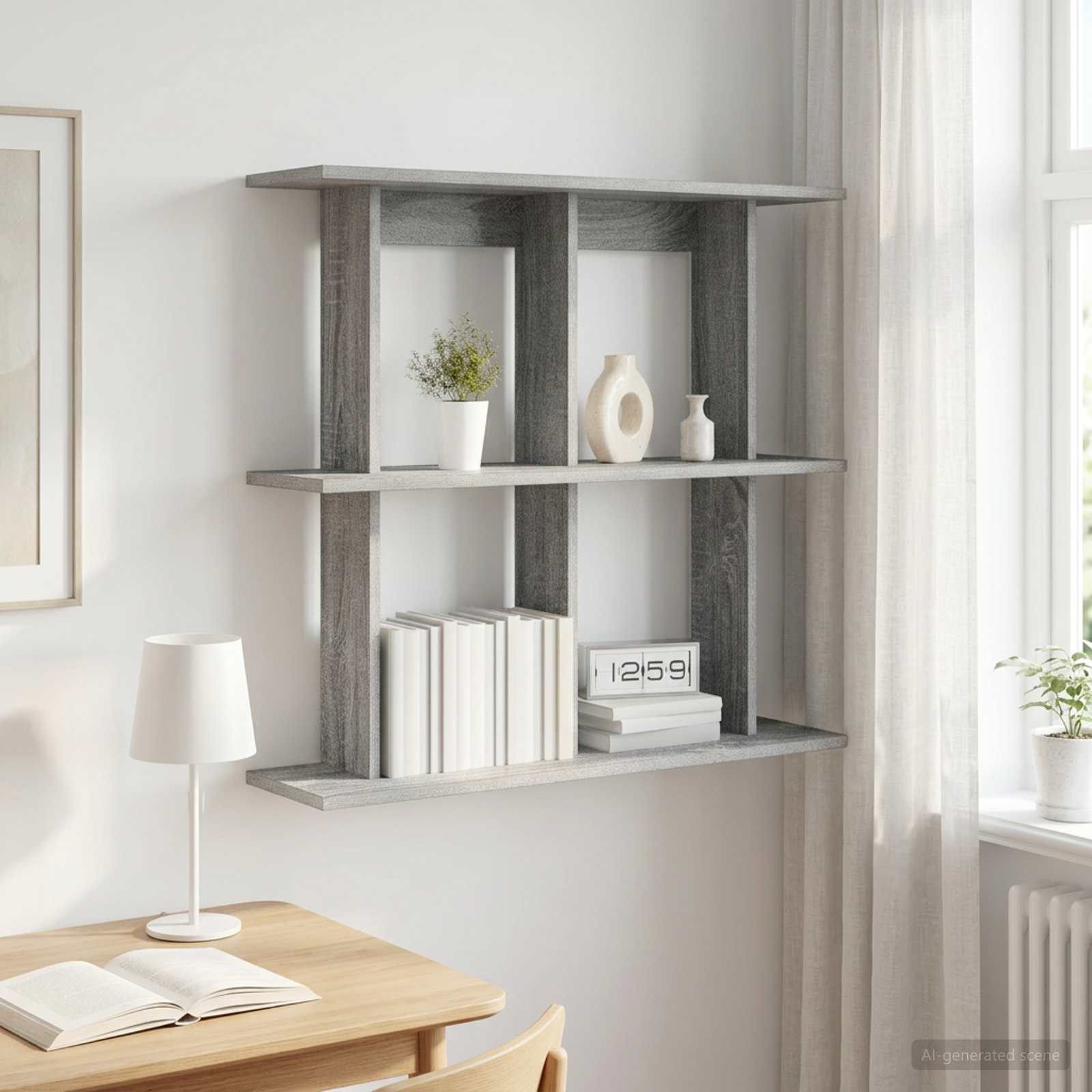vidaXL Wall Shelf Wall-Mounted Grey Sonoma 80 x 20 x 75 cm 1
