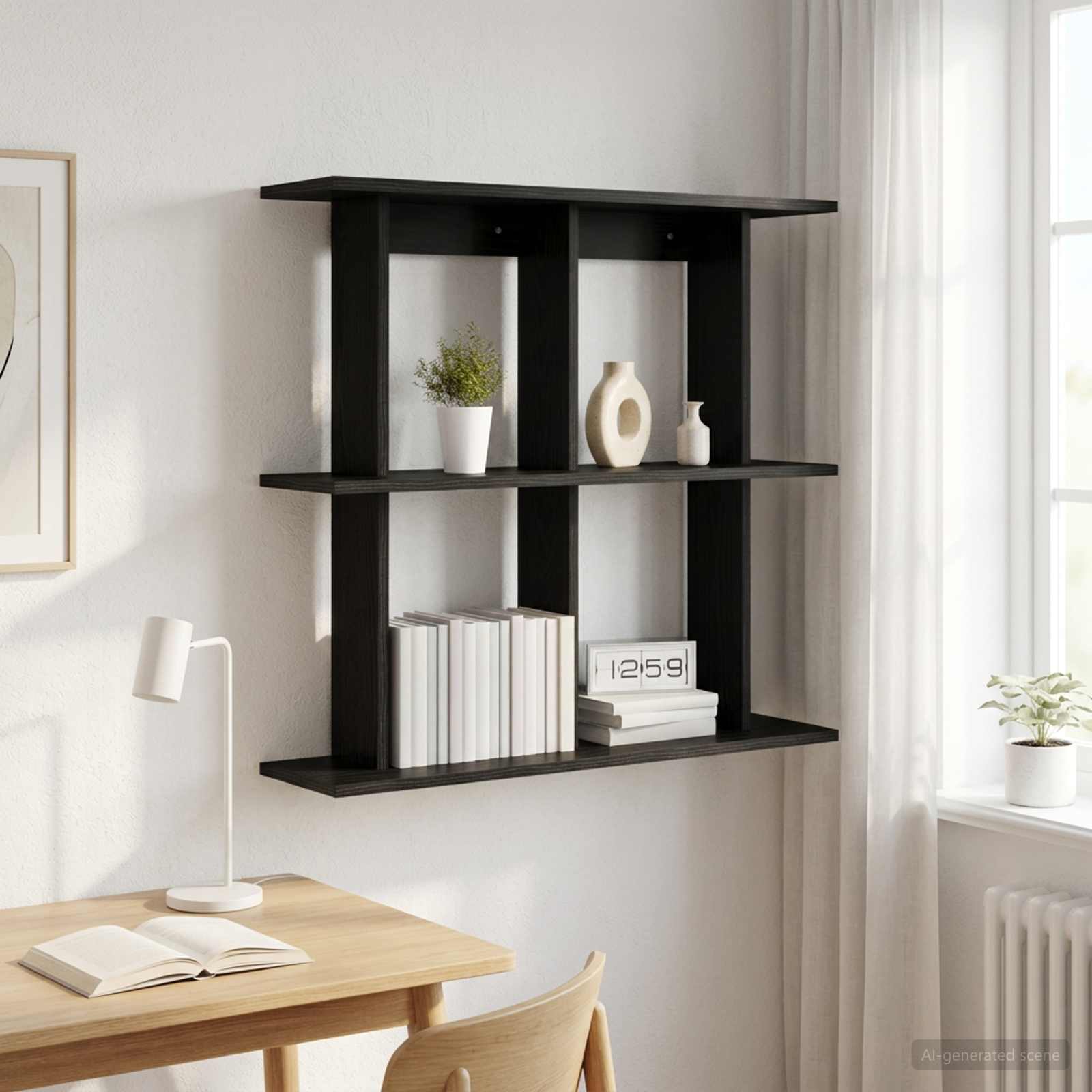 vidaXL Wall Shelf Wall-Mounted Black Oak 100 x 20 x 75 cm 1