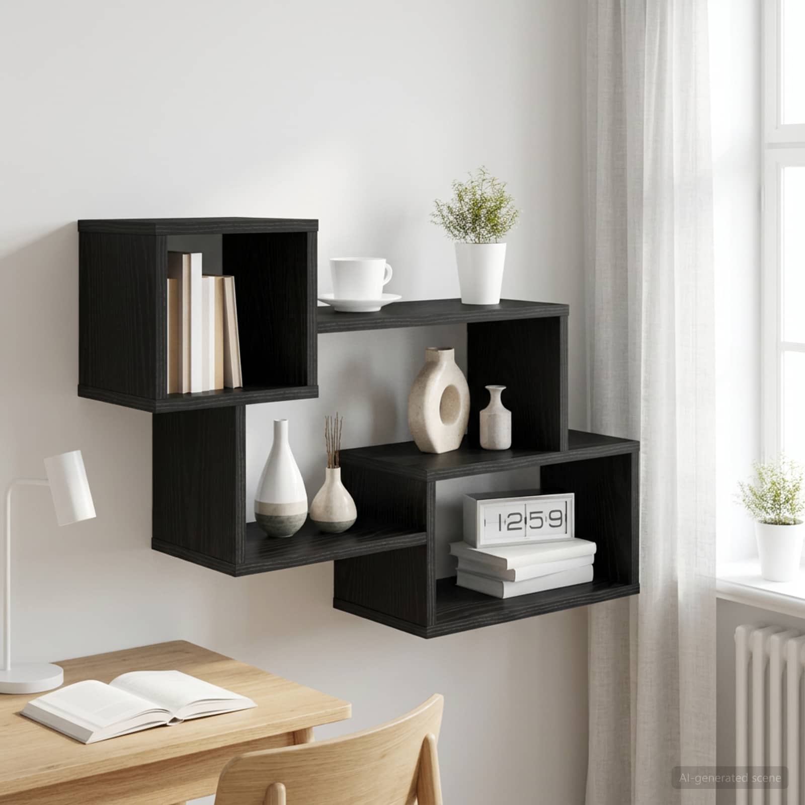 vidaXL Floating Shelf Wall-Mounted Black Oak 87 x 20 x 55 cm 1