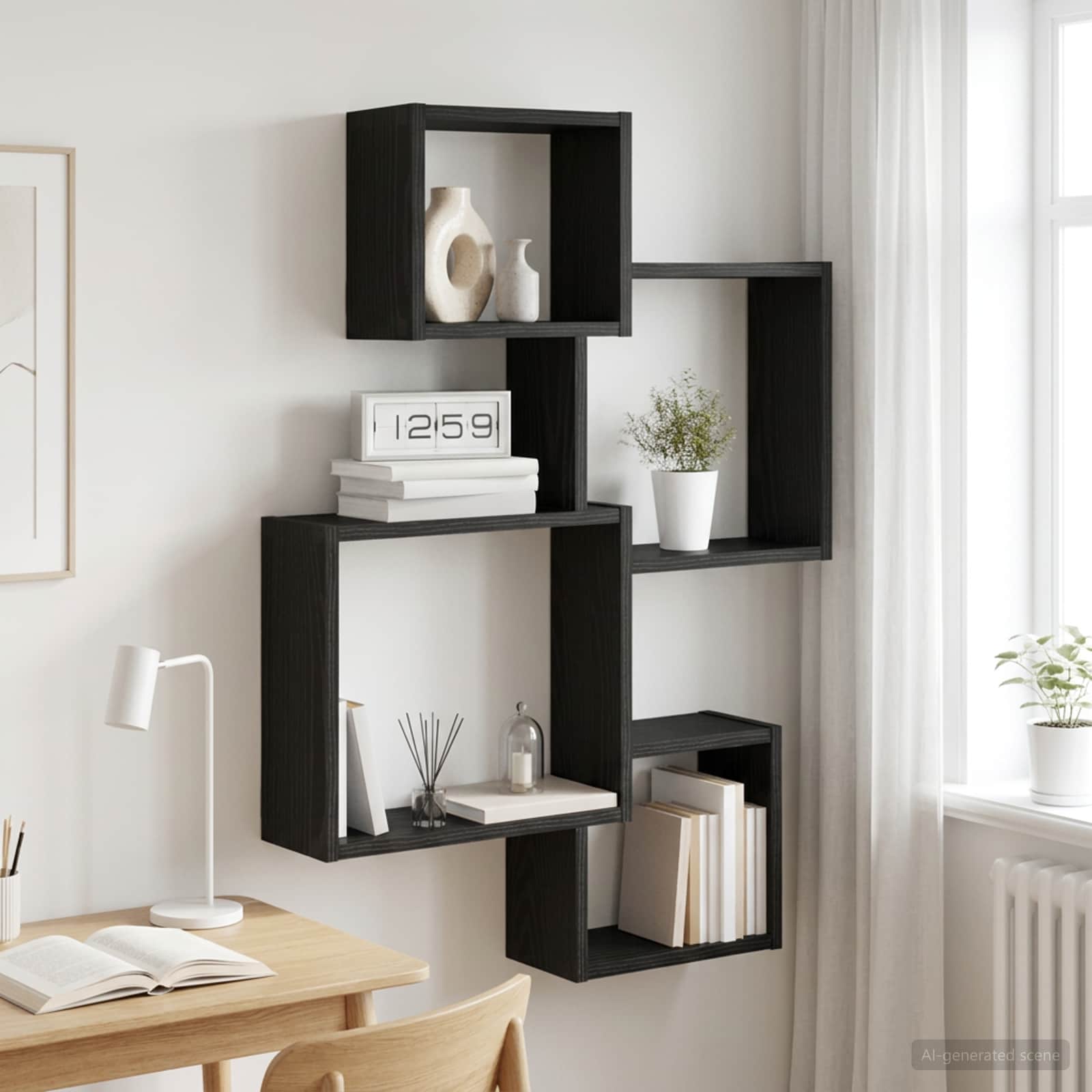 vidaXL Wall Cube Shelves Wall-Mounted Black Oak 64 x 13.5 x 91.5 cm 1