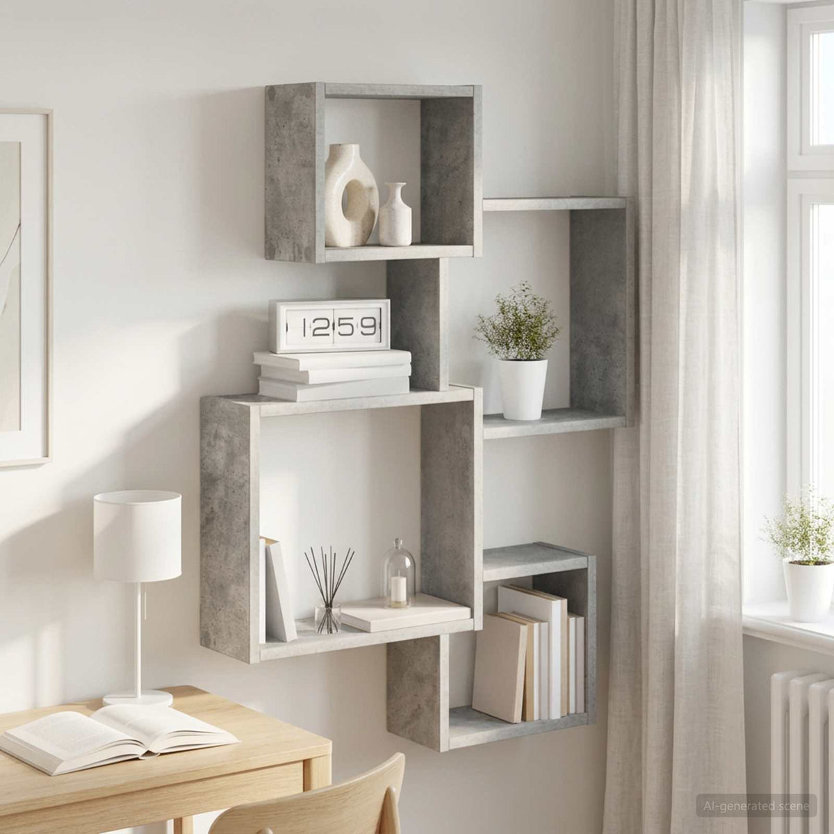 vidaXL Wall Cube Shelves Wall-Mounted Concrete Grey Engineered Wood 1