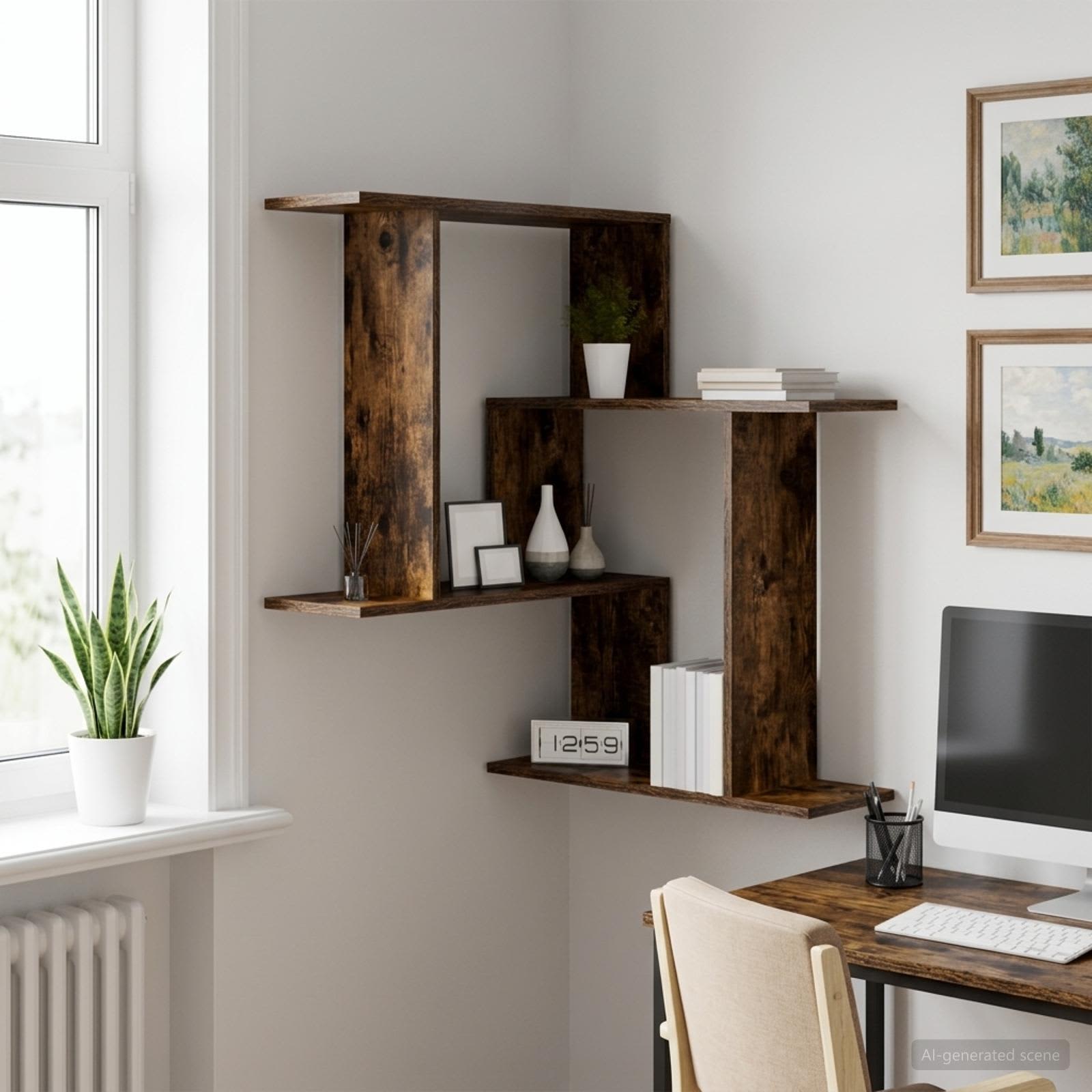 vidaXL Wall Shelf Smoked Oak 67 x 67 x 87 cm Engineered Wood 1