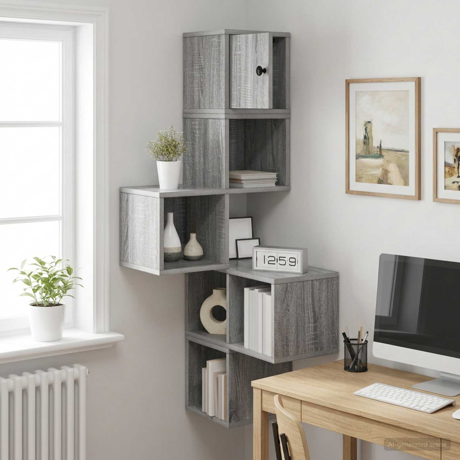 Wall Corner Shelf 48 x 48 x 120 cm Engineered Wood Grey sonoma