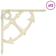 vidaXL Wall Shelf Brackets 12 pcs Antique White 10 x 10 x 3 cm Steel 4